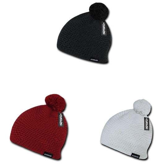 Cuglog Tai Beanies Big Pom Pom Style Tightly Knit Winter Cuffed Caps Hats-BLACK-