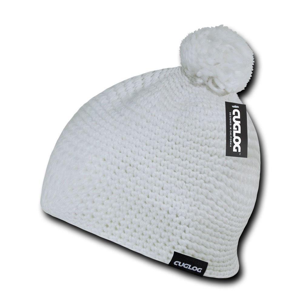Cuglog Tai Beanies Big Pom Pom Style Tightly Knit Winter Cuffed Caps Hats-WHITE-
