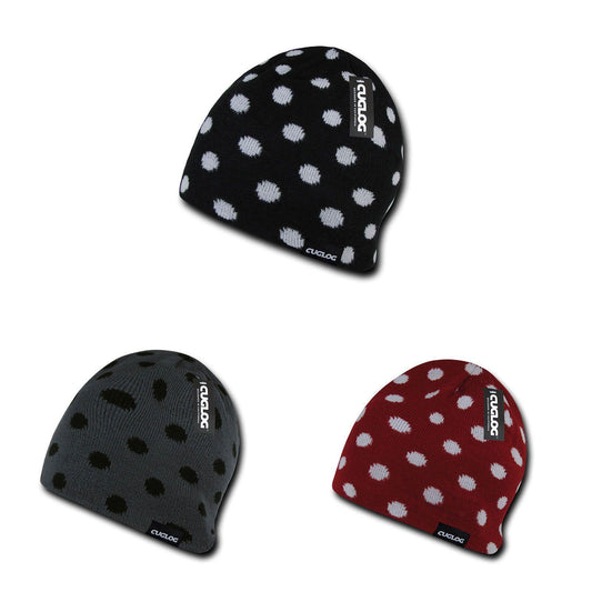Cuglog Thor Polka Dotted Beanies Lined Knit Winter Caps Hats Ski Skull-BLACK/WHITE-