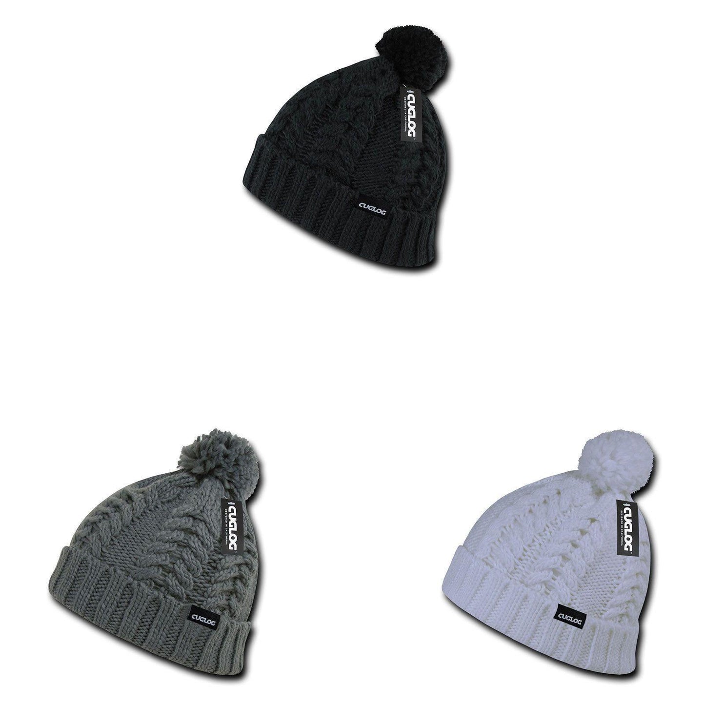 Cuglog Vesuvious Cuffed Beanies Long Pom Pom Style Winter Caps Hats-BLACK-