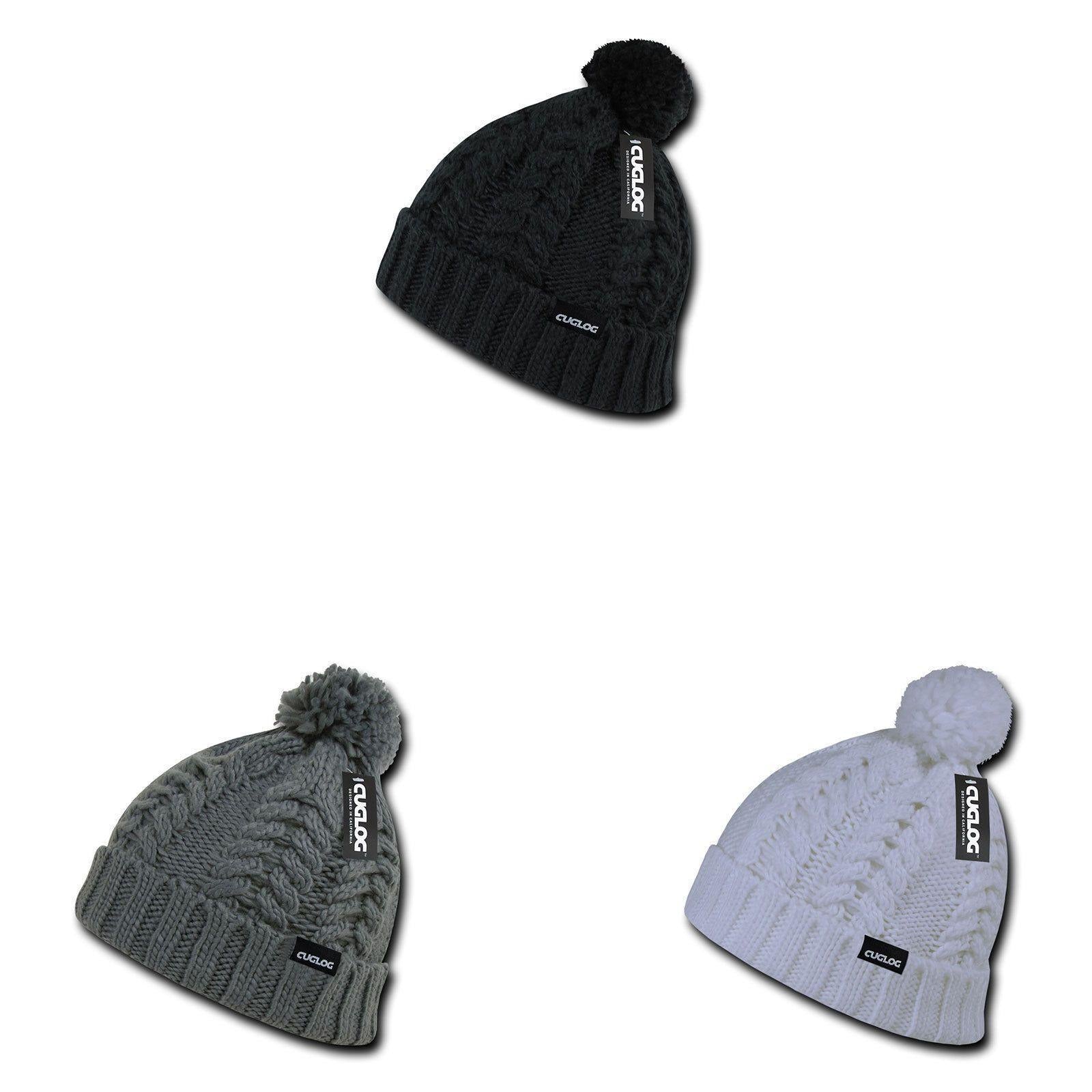 Cuglog Vesuvious Cuffed Beanies Long Pom Pom Style Winter Caps Hats-BLACK-