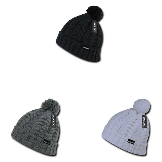 Cuglog Vesuvious Cuffed Beanies Long Pom Pom Style Winter Caps Hats-BLACK-