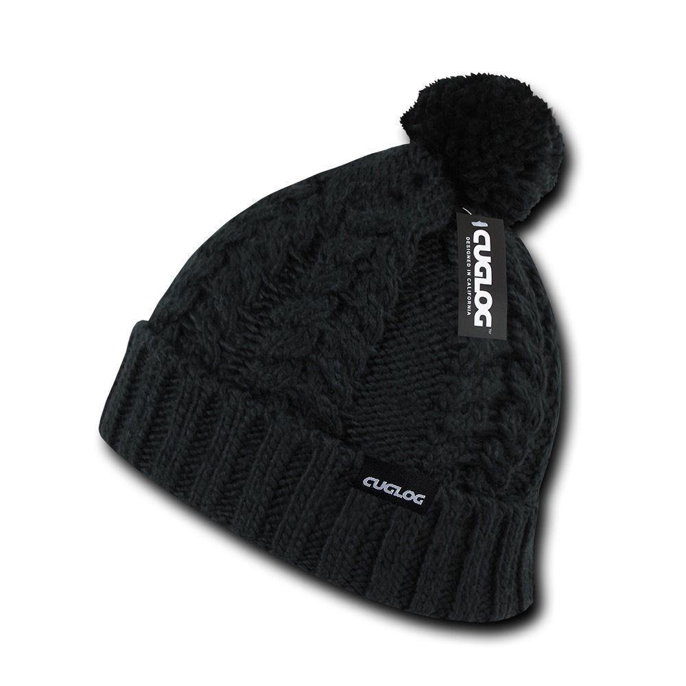 Cuglog Vesuvious Cuffed Beanies Long Pom Pom Style Winter Caps Hats-BLACK-