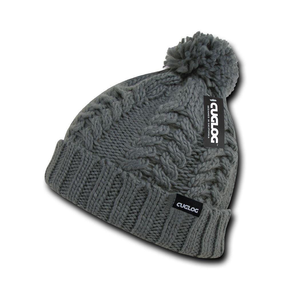 Cuglog Vesuvious Cuffed Beanies Long Pom Pom Style Winter Caps Hats-BLACK-