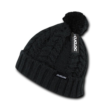 Cuglog Vesuvious Cuffed Beanies Long Pom Pom Style Winter Caps Hats-BLACK-