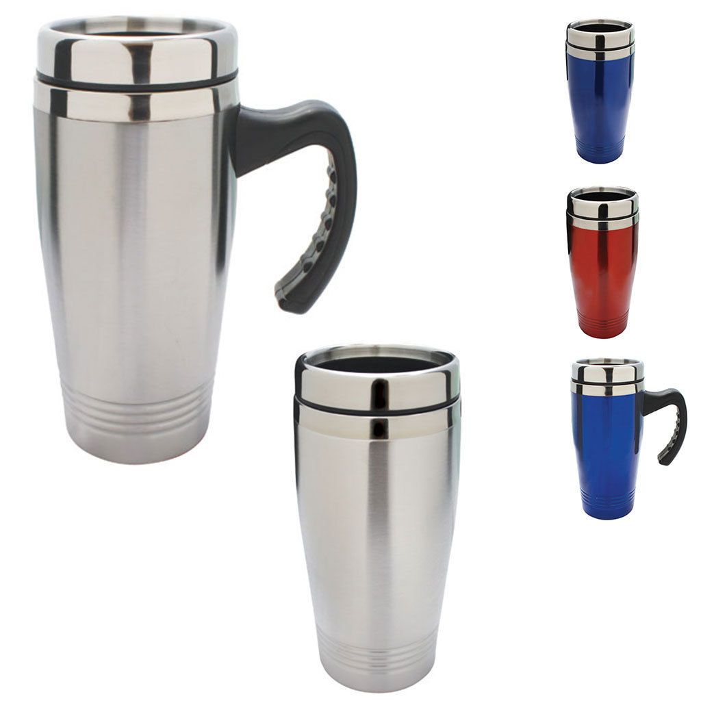 Cup Mug Bottle Tumbler Double Wall Stainless Steel Interior Water Drinks 16Oz-Silver- With Handle-