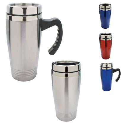 Cup Mug Bottle Tumbler Double Wall Stainless Steel Interior Water Drinks 16Oz-Silver- With Handle-