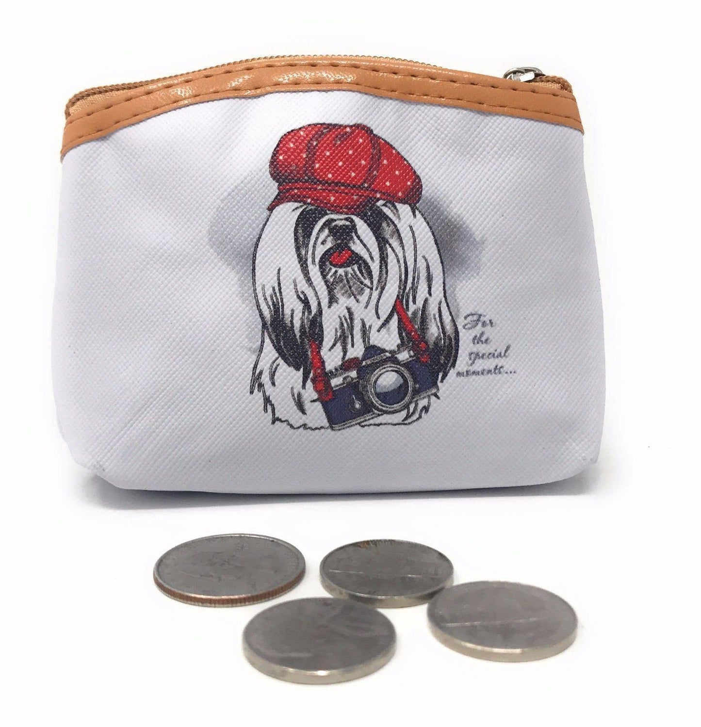 Cute Dog Cat Portraits Zipper Coin Wallet Purse Insert Keychain Ring Pouch Bag-Cat Bandit-