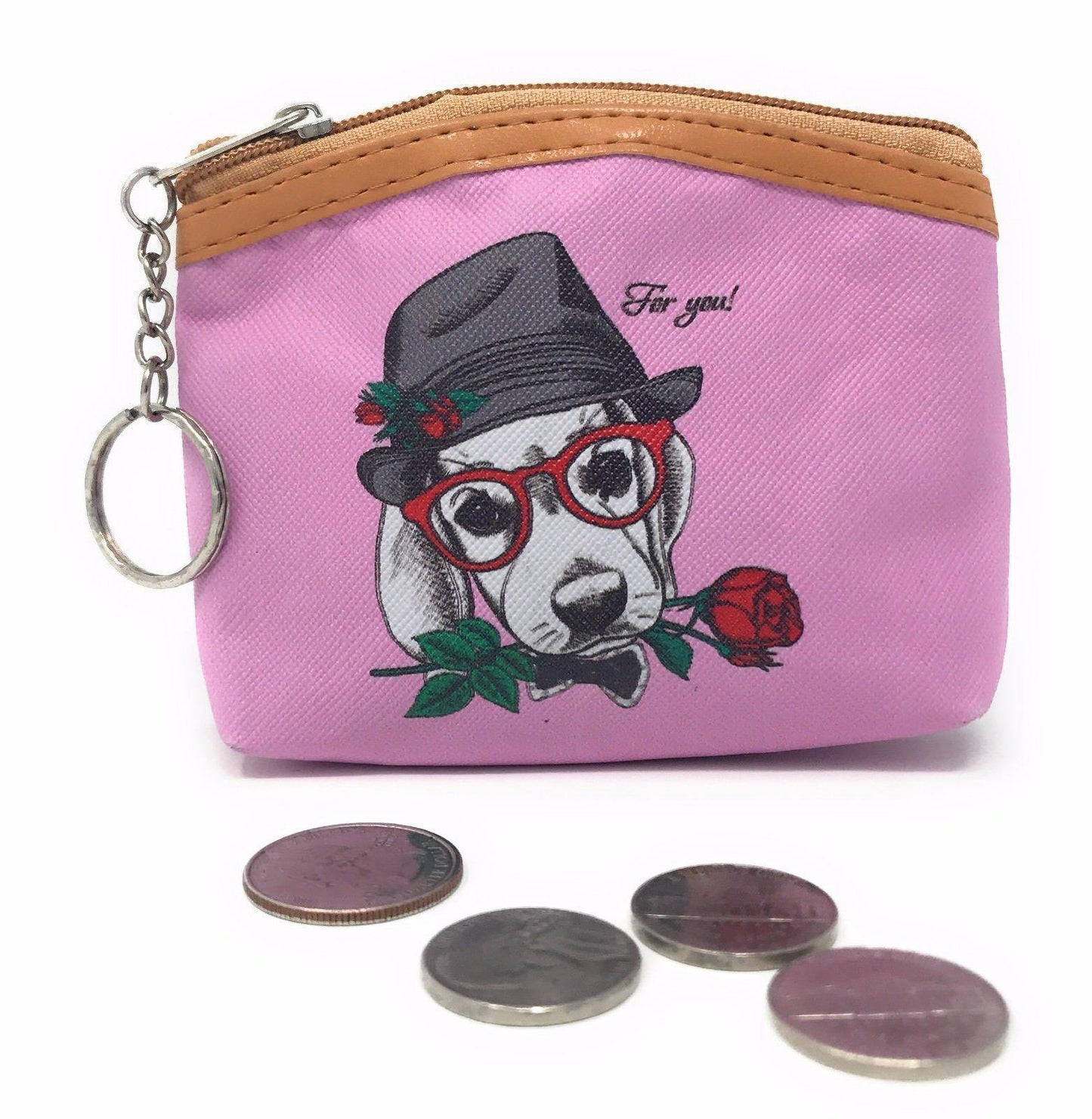 Cute Dog Cat Portraits Zipper Coin Wallet Purse Insert Keychain Ring Pouch Bag-Cat Bandit-