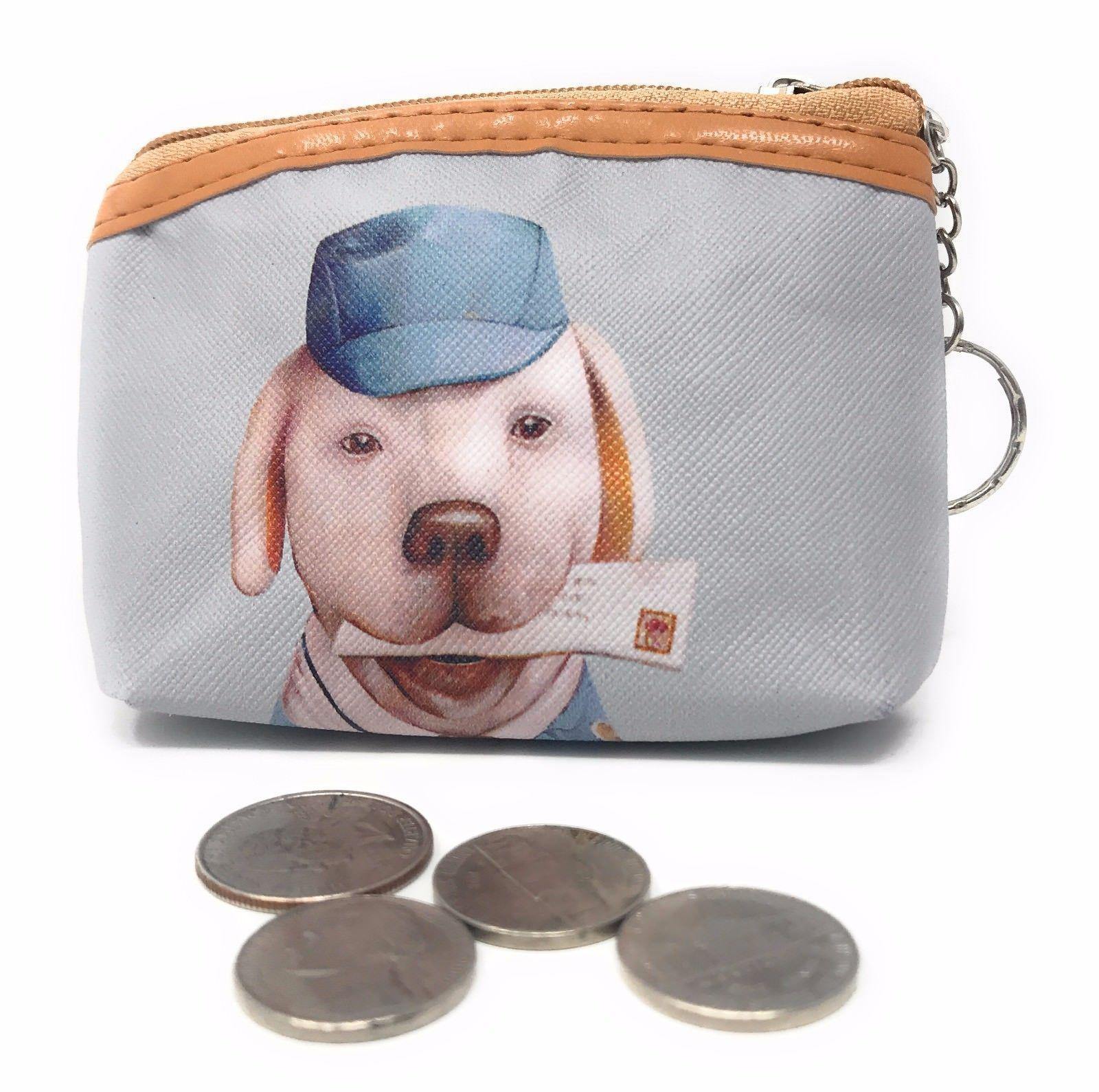 Cute Dog Cat Portraits Zipper Coin Wallet Purse Insert Keychain Ring Pouch Bag-Cat Bandit-