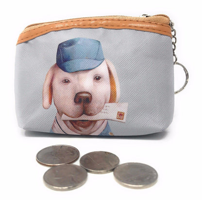 Cute Dog Cat Portraits Zipper Coin Wallet Purse Insert Keychain Ring Pouch Bag-Cat Bandit-