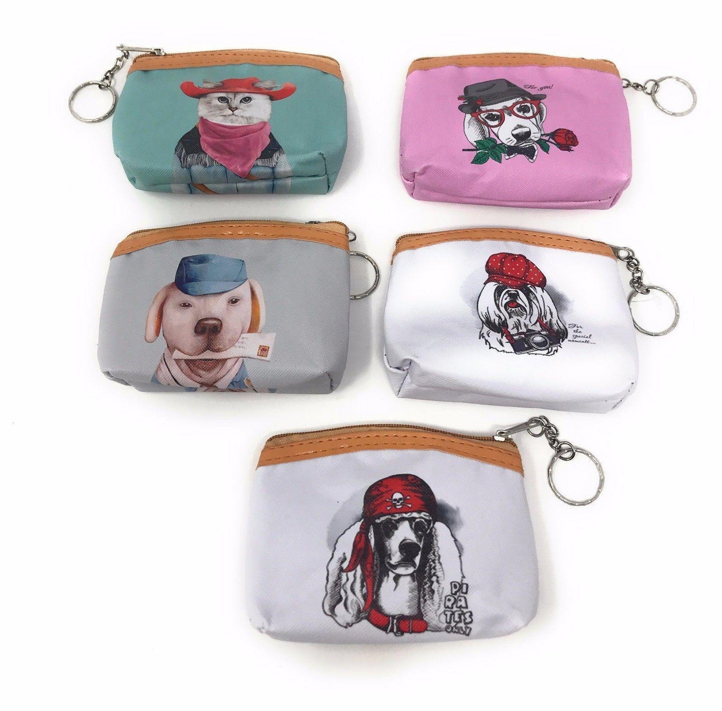 Cute Dog Cat Portraits Zipper Coin Wallet Purse Insert Keychain Ring Pouch Bag-Cat Bandit-