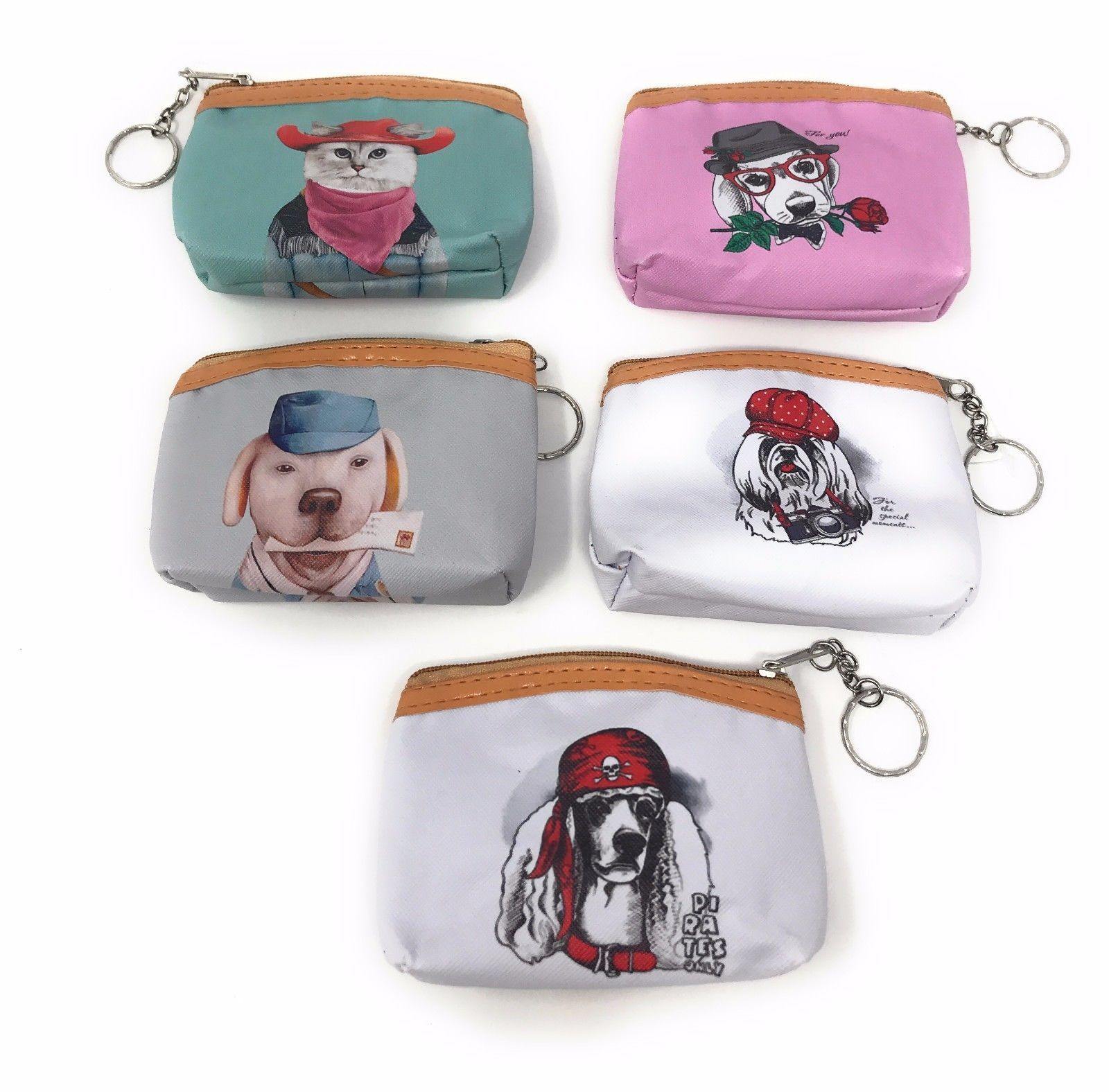 Cute Dog Cat Portraits Zipper Coin Wallet Purse Insert Keychain Ring Pouch Bag-Cat Bandit-
