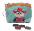 Cute Dog Cat Portraits Zipper Coin Wallet Purse Insert Keychain Ring Pouch Bag-Cat Bandit-