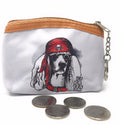 Cute Dog Cat Portraits Zipper Coin Wallet Purse Insert Keychain Ring Pouch Bag-Pirate Dog-
