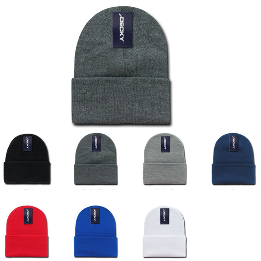 Decky 1 Dozen Beanies Cuffed Long Acrylic Ski Skull Winter Wholesale Lot-