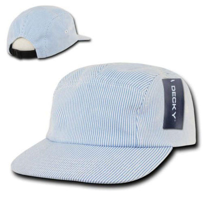 Decky 5 Panel Blue Seersucker Racing Jockey Biker Caps Hats-