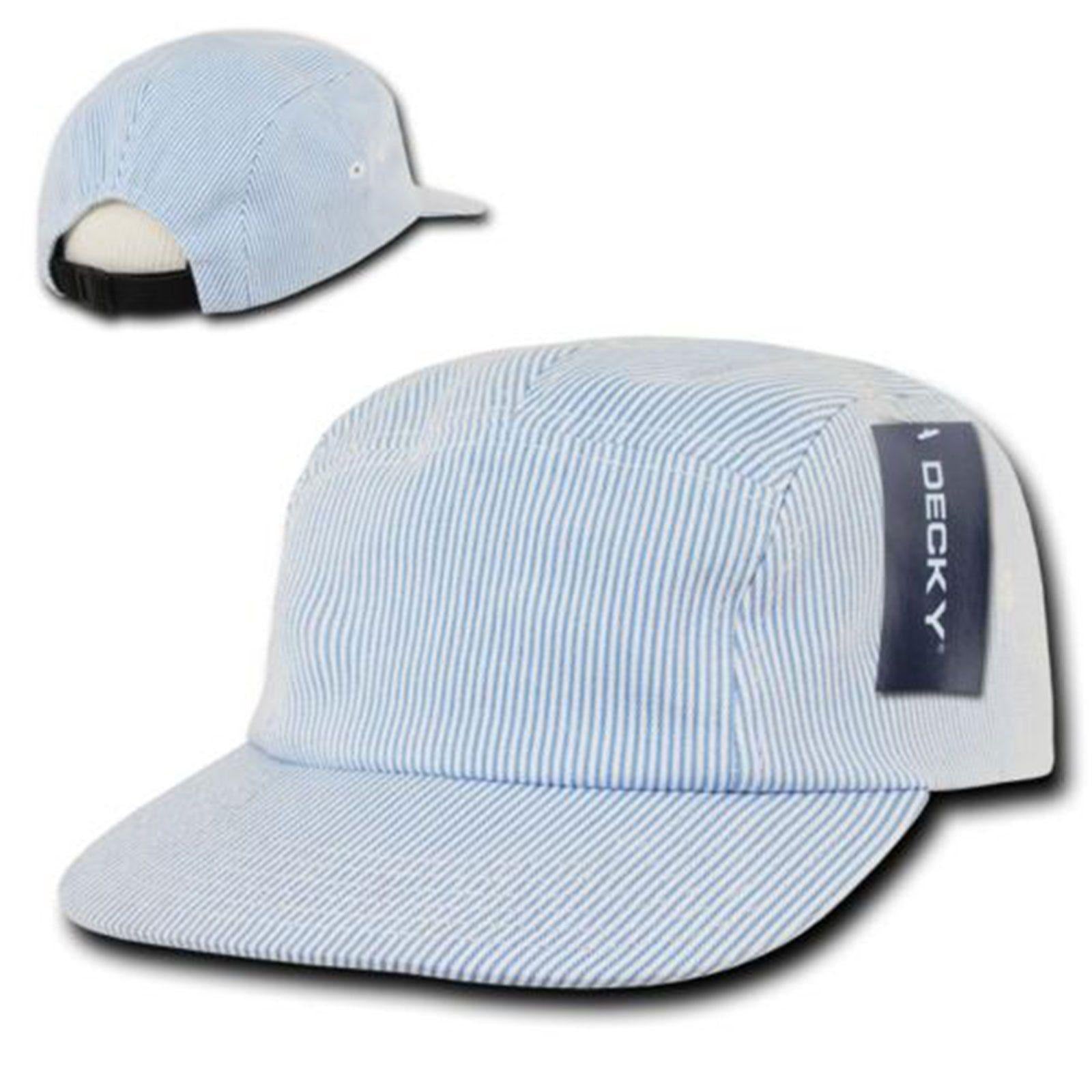 Decky 5 Panel Blue Seersucker Racing Jockey Biker Caps Hats-