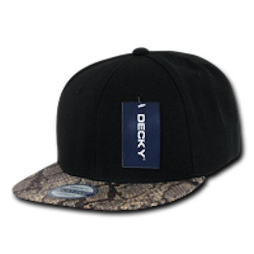 Decky Animal Print Retro Flat Bill Hats Baseball Caps Snake Leopard Skin-Black Leopard-