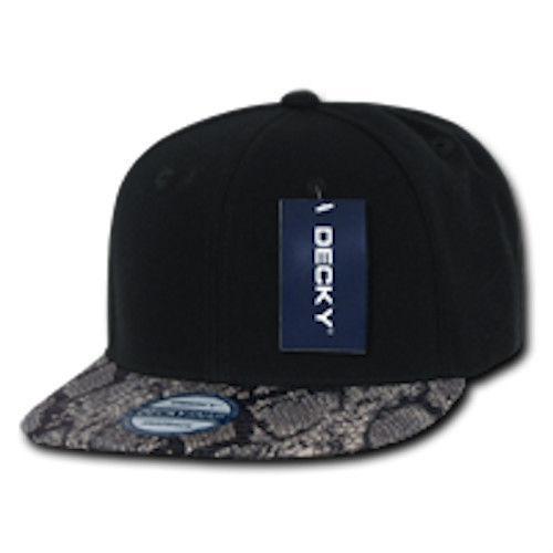 Decky Animal Print Retro Flat Bill Hats Baseball Caps Snake Leopard Skin-Black Leopard-