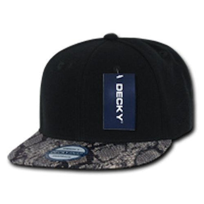 Decky Animal Print Retro Flat Bill Hats Baseball Caps Snake Leopard Skin-Black Leopard-