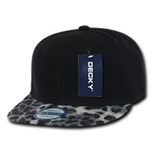 Decky Animal Print Retro Flat Bill Hats Baseball Caps Snake Leopard Skin-Black Leopard-