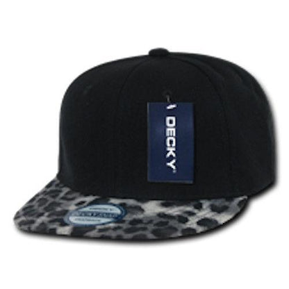 Decky Animal Print Retro Flat Bill Hats Baseball Caps Snake Leopard Skin-Black Leopard-