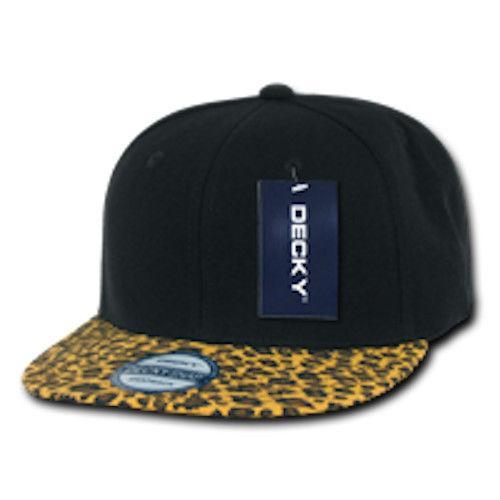 Decky Animal Print Retro Flat Bill Hats Baseball Caps Snake Leopard Skin-Black Leopard-