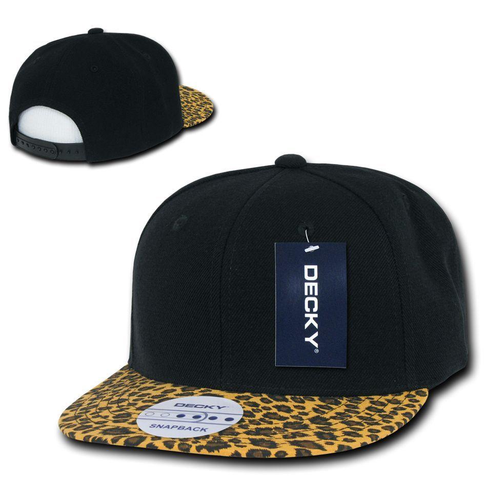 Decky Animal Print Retro Flat Bill Hats Baseball Caps Snake Leopard Skin-Black Leopard / Orange-