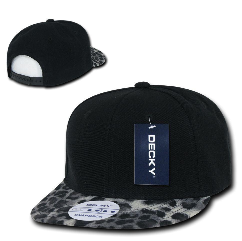 Decky Animal Print Retro Flat Bill Hats Baseball Caps Snake Leopard Skin-Black Leopard-