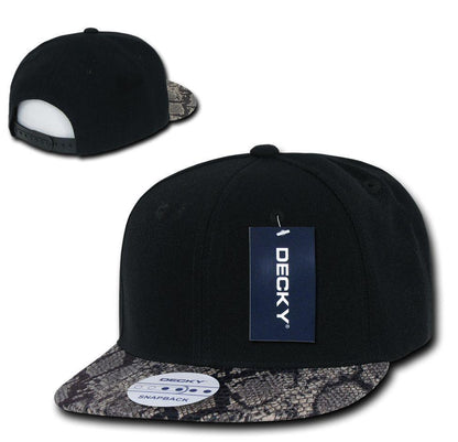 Decky Animal Print Retro Flat Bill Hats Baseball Caps Snake Leopard Skin-Black Snake 1-