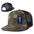 Decky Army Camouflage Camo Flat Bill Trucker Hats Caps 6 Panel Snapbacks-Woodland / Black-