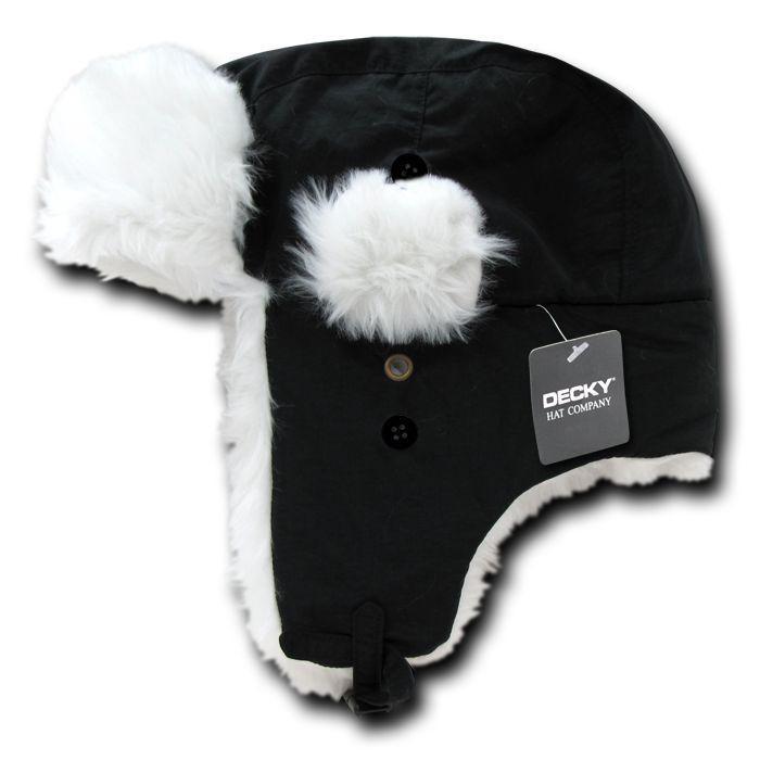 Decky Aviator Soft Faux Fur Ear Flap Hat Cap Winter Ski Trooper Trapper-Black-Small/Medium-