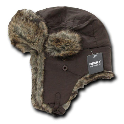Decky Aviator Soft Faux Fur Ear Flap Hat Cap Winter Ski Trooper Trapper-Black-Small/Medium-