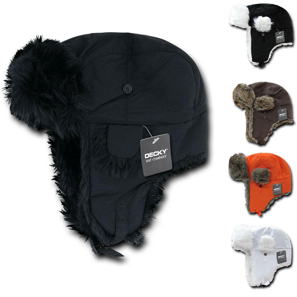 Decky Aviator Soft Faux Fur Ear Flap Hat Cap Winter Ski Trooper Trapper-Black-Small/Medium-