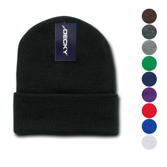Decky Beanies Cuffed Knit Ski Skull Caps Hats Snug Warm Winter Unisex-Black-