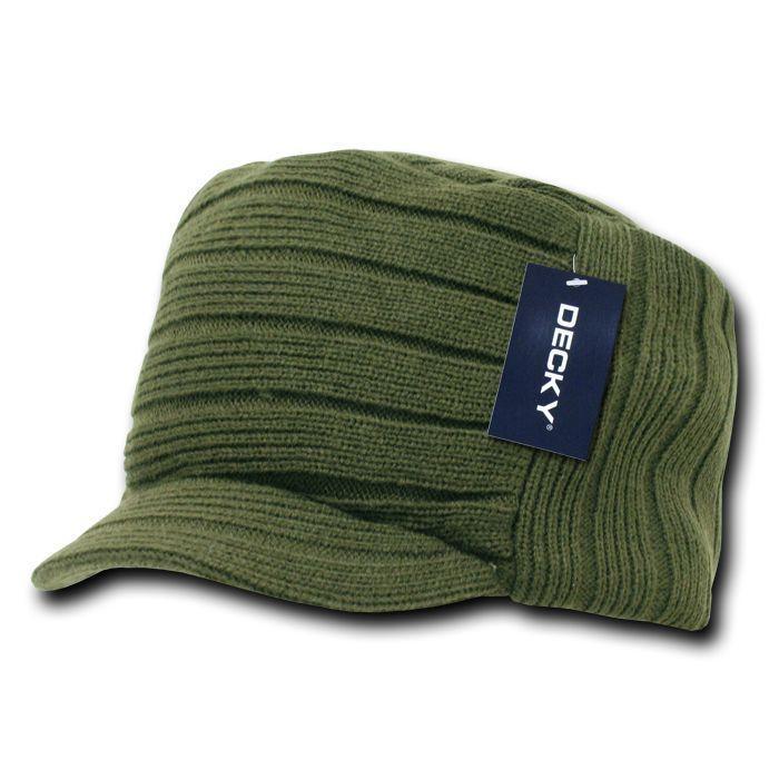 Decky Beanies Knitted Flat Top Warm Ribbed Visor Ski Cadet Gi Caps