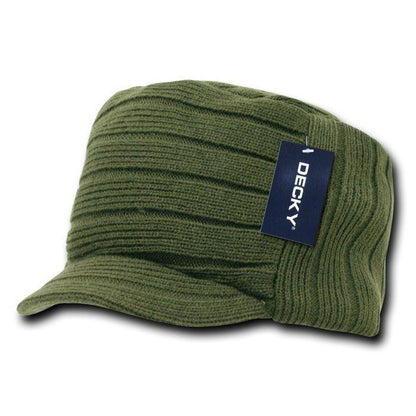Decky Beanies Knitted Flat Top Warm Ribbed Visor Ski Cadet Gi Caps-Navy-