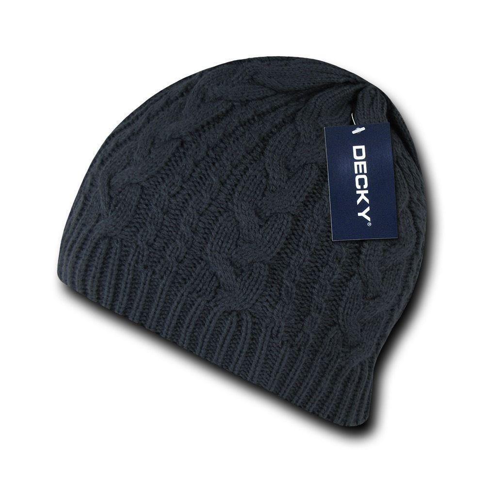 Decky Beanies Soft Stretchy Braided Knit Hats Caps Ski Warm Winter-BLACK-