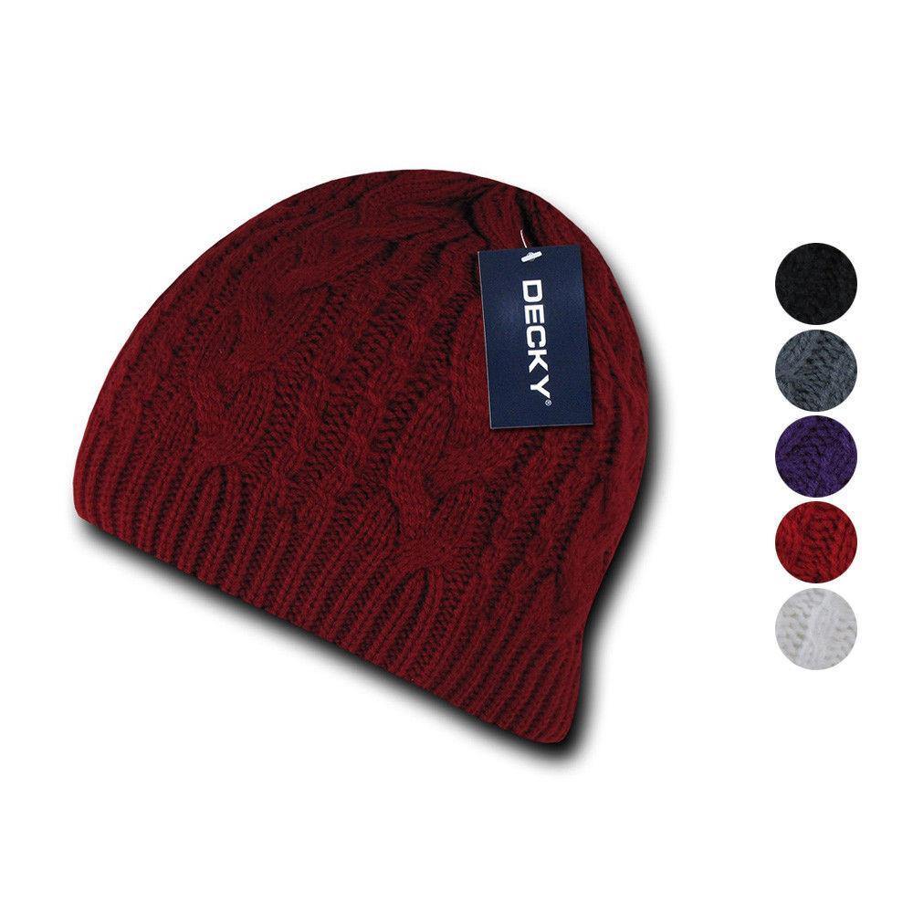 Decky Beanies Soft Stretchy Braided Knit Hats Caps Ski Warm Winter-BLACK-