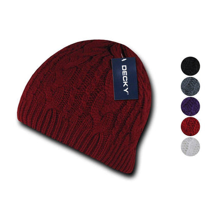 Decky Beanies Soft Stretchy Braided Knit Hats Caps Ski Warm Winter-BLACK-