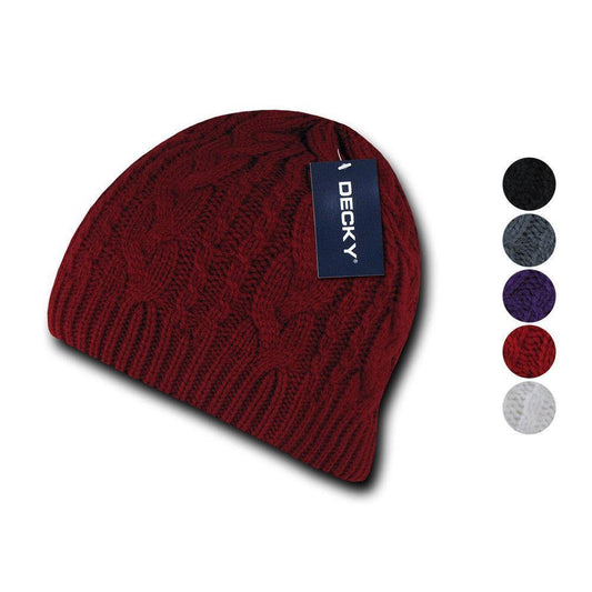 Decky Beanies Soft Stretchy Braided Knit Hats Caps Ski Warm Winter-BLACK-
