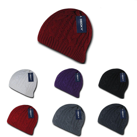 Decky Beanies Soft Stretchy Braided Knit Hats Caps Ski Warm Winter-BLACK-