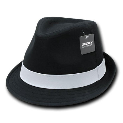 Decky Black White Red Poly Woven Fedora Hipster Miami Caps Hats-Black/Black-Small/Medium-