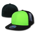 Decky Blank Retro Neon Flat Bill Flex Fit Fitted Baseball Hats Caps-Neon Green/Black-