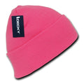 Decky Bright Neon Long Cuffed Beanies Knit Ski Skull Caps Hats Snowboard Winter-Neon Pink-
