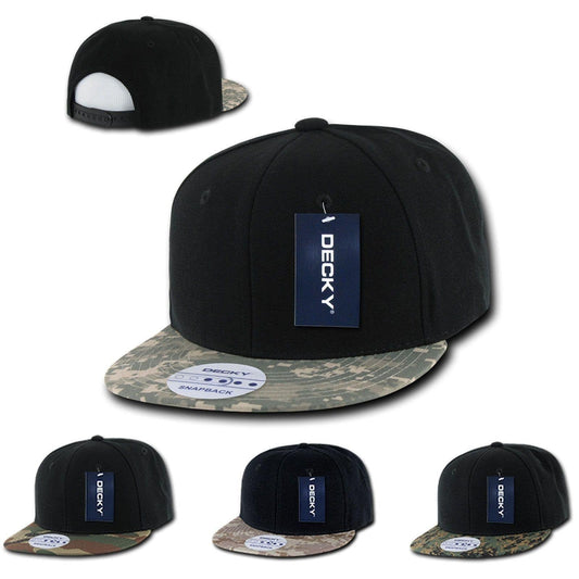 Decky Retro Camouflage Camo Skin Flat Bill Hats Caps 6 Panel Snapback-Universal Digital (ACU) / Black-