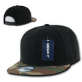 Decky Retro Camouflage Camo Skin Flat Bill Hats Caps 6 Panel Snapback-Woodland / Black-