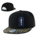 Decky Retro Camouflage Camo Skin Flat Bill Hats Caps 6 Panel Snapback-Woodland Digital / Black-