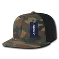Decky Camouflage Retro Flat Bill Baseball Hats Caps Cotton Snapback-Woodland / Black-